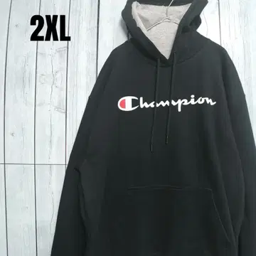 챔피온 후드티 2XL 블랙 빅 로고 빅 루즈 후디