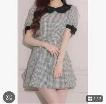 pium 비쥬 칼라 소매 리본 인형 원피스 양산형 지뢰계 걸리시