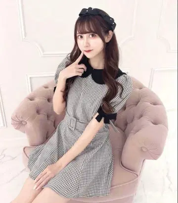 pium 비쥬 칼라 소매 리본 인형 원피스 양산형 지뢰계 걸리시