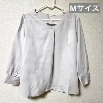 라벤더 V넥 긴팔 블라우스 칠부 소매