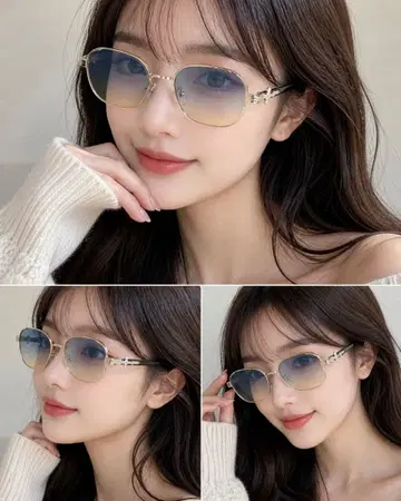실버 사각형 프레임 그라데이션 블루 렌즈 안경