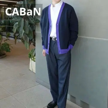CABaN 코튼 캐시미어 바이컬러 V넥 가디건 퍼플 M