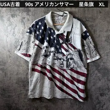 USA 구제 의류 90s 아메리칸 썸머 성조기 피케 셔츠 XL 대통령