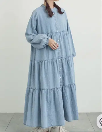 사만사 모스모스 데님 티어드 원피스 색스 블루