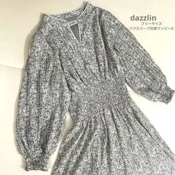 dazzlin 레트로 꽃무늬 벌룬 퍼프 슬리브 롱 원피스