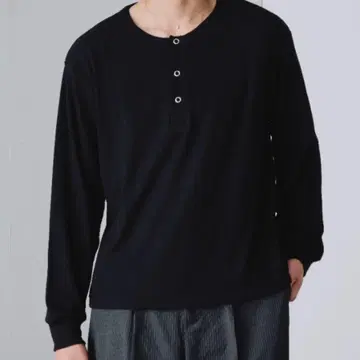 adoon plain 스냅 버튼 헨리넥 롱 슬리브 T