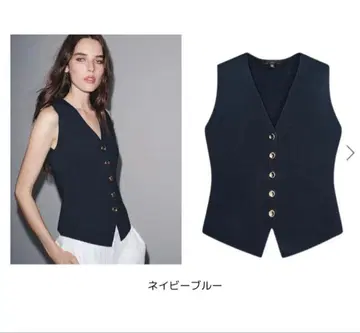 [ ZARA ] 무지 니트 탑 베스트 지레 네이비
