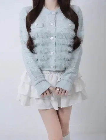 루미뇽 트위드 가디건 라이트 블루 Lumignon