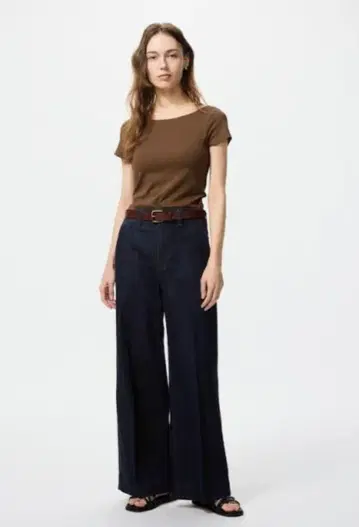 새상품급 UNIQLO 우먼 와이드 트라우저 청바지 긴 길이 S