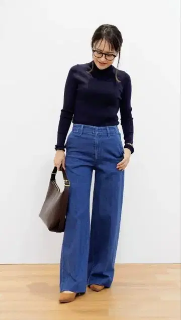 새상품급 UNIQLO 우먼 와이드 트라우저 청바지 긴 길이 S