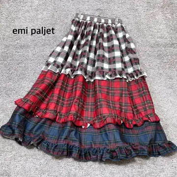 * [ emi paljet ] 에미팔레트 체크 무늬 3색 티어드 스커트