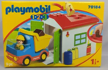 PLAYMOBIL 1 2 3 쓰레기 수거차와 차고 70184