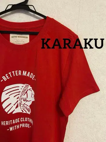 [미사용 택 포함] KARAKU 티셔츠 인디언 패턴 빨간색 아메카지
