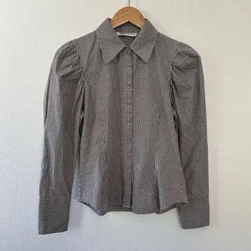 [ 익명 배송 ] ZARA 자라 체크 무늬 퍼프 슬리브 긴팔 셔츠 S 사이즈