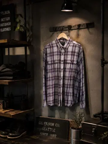 FILSON 체크 무늬 플란넬 셔츠 양 가슴 포켓 부착 L