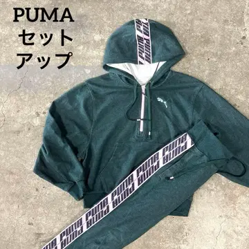 PUMA 푸마 셋업 후드티 & 조거 팬츠 다크 그린 x 핑크 S