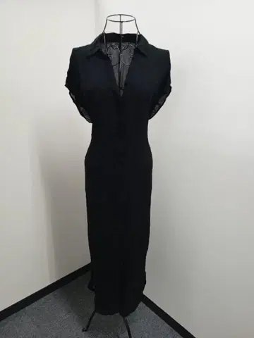 213 ZARA 슬리브리스 셔츠 원피스 카라 부착 2way 블랙 L