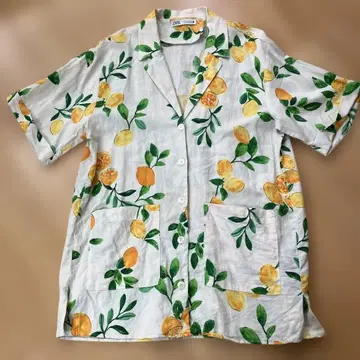 ZARA 레몬 패턴 린넨 반팔 셔츠 M 사이즈