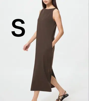 새상품 유니클로 크레이프 저지 원피스 S 브라운 UNIQLO