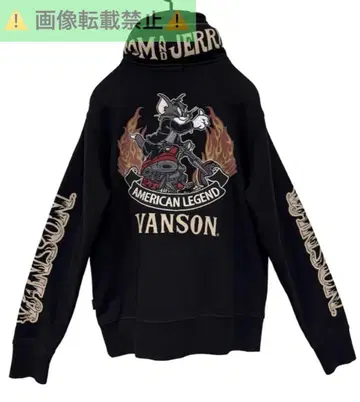 VANSON x 톰과 제리 자수 넥인 후드 지퍼 블루종 M