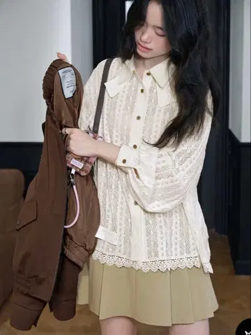 KUOSE 레이어드 칼라 레이스 블라우스