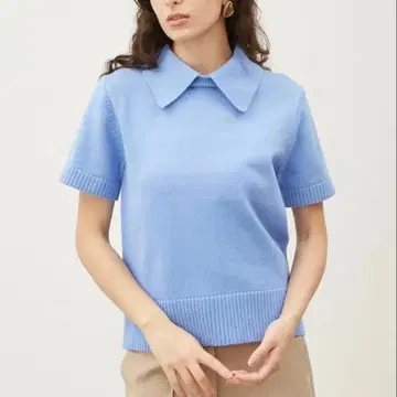 라이트 블루 폴로 칼라 반팔 니트