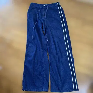 ZARA 다크 블루 스트라이프 와이드 레그 팬츠 38