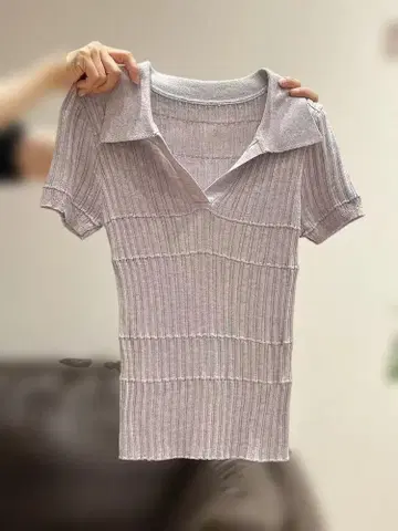 리브 니트 폴로 반팔 그레이