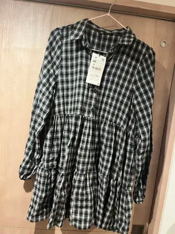 ZARA 체크 무늬 긴팔 셔츠 원피스 택 포함 미사용 새상품