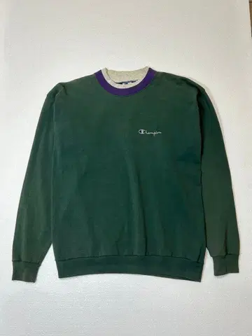 90s USA제 챔피온 레이어드 넥 맨투맨 그린 자수 로고 L