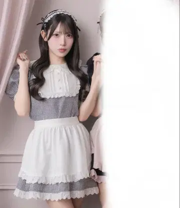 pium 에이프런 포함 코튼 프릴 카페 원피스