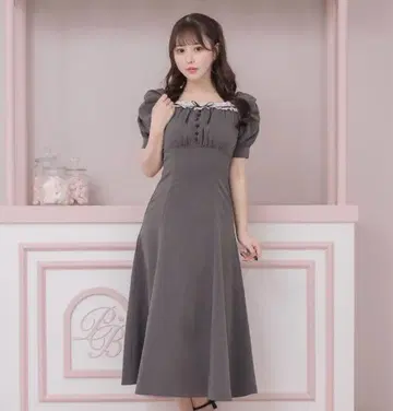 pium 코튼 프릴 리본 롱 원피스