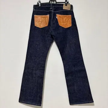 SKULL JEANS 벨보텀 부츠컷 가죽 절개 플레어 다크 네이비 33