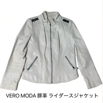 [천연 가죽] VERO MODA 천연 가죽 라이더 자켓 Y2K 화이트