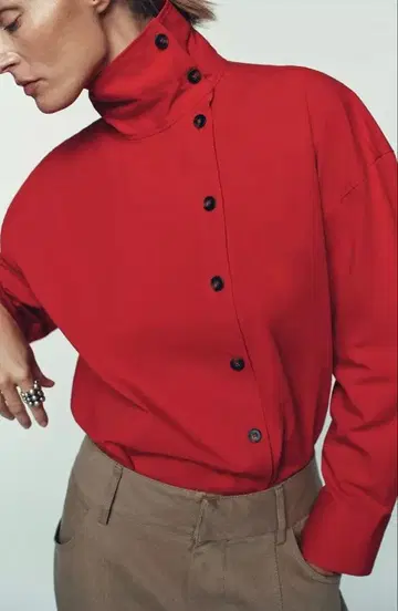 ZARA 완판 하이넥 버튼 셔츠 레드 M