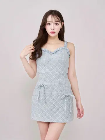 Darich 트위드 체크 리본 원피스 SAX