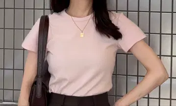 텐님 핑크 반팔 티셔츠 코튼 혼방