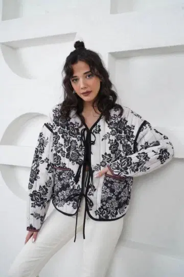 ZARA 자라 리버서블 꽃무늬 퀼팅 자켓 차이나풍 올 패턴 M