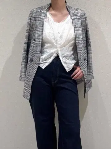 25SS 섀도우 글렌체크 더블 브레스트 라이트 자켓