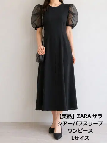 [새상품급] ZARA 자라 시어 퍼프 슬리브 원피스 블랙 L 사이즈