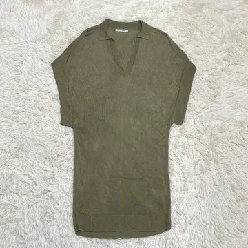 LACOSTE V넥 니트 튜닉 스키퍼 니트 카키 M 사이즈