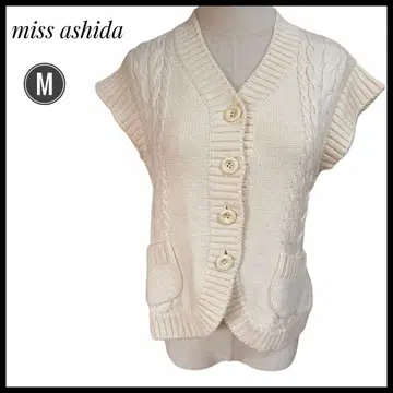 miss ashida 니트 베스트 M 아이보리 실크 혼방 울 케이블