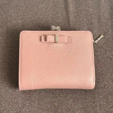 JILLSTUART 이단 접이식 가마구치 지갑 천연 가죽 핑크