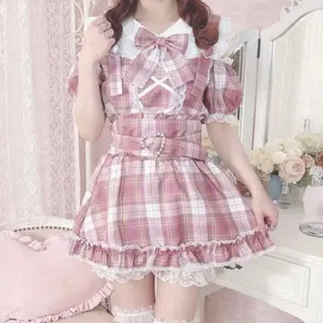 극미품 프리메로 프린세스 멜로디 셋업 체크 무늬 핑크