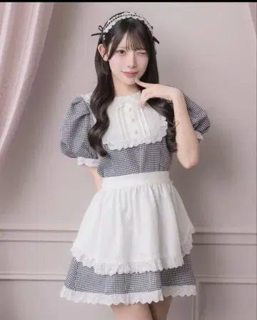 pium 에이프런 포함 코튼 프릴 카페 원피스