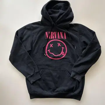 NIRVANA 스마일리 페이스 로고 프린트 후드티 블랙 M 사이즈