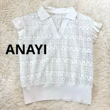 ANAYI 아나이 레이스 니트 폴로 프릴 소매 반팔 화이트 38