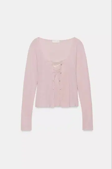 Zara 얇은 핑크색 레이스 디테일 가디건