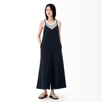 무인양품 바람 통하는 스트레치 사커 멜빵바지