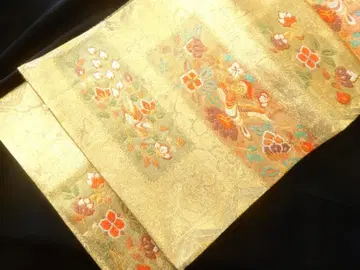 순수 실크 사가가니시 직물 같은 금박이 빽빽한 후쿠로 오비 GOLD 오비